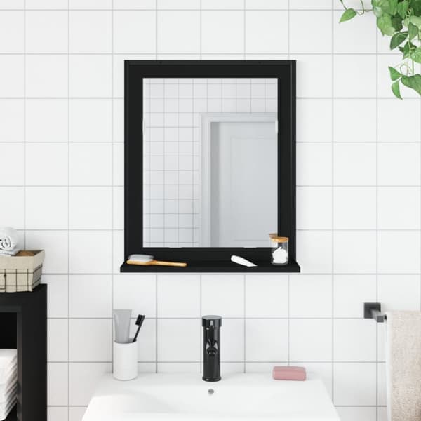 vidaXL badeværelsesspejl med hylde 50x12x60 cm konstrueret træ sort - Små pynteborde
