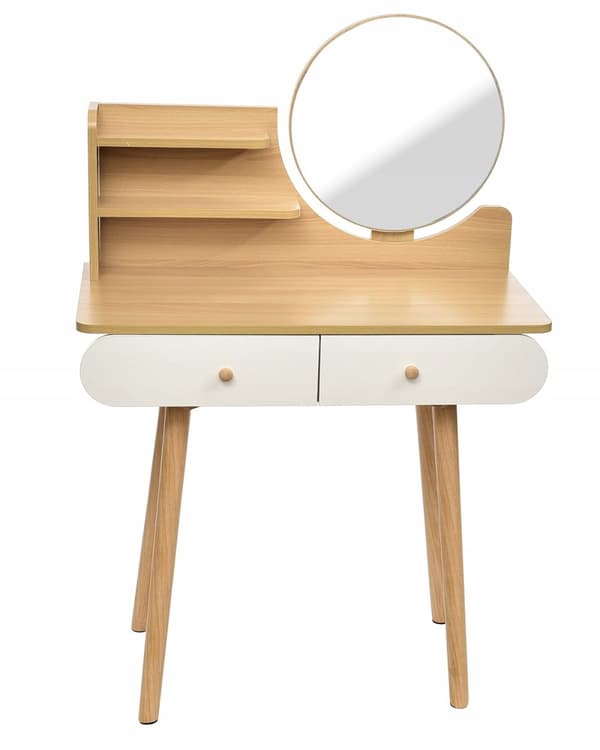 Kosmetisk toiletbord med spejl - SCANDI hvid / bøg