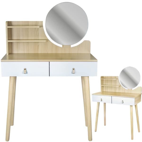 Kosmetisk toiletbord med spejl - SCANDI hvid / bøg