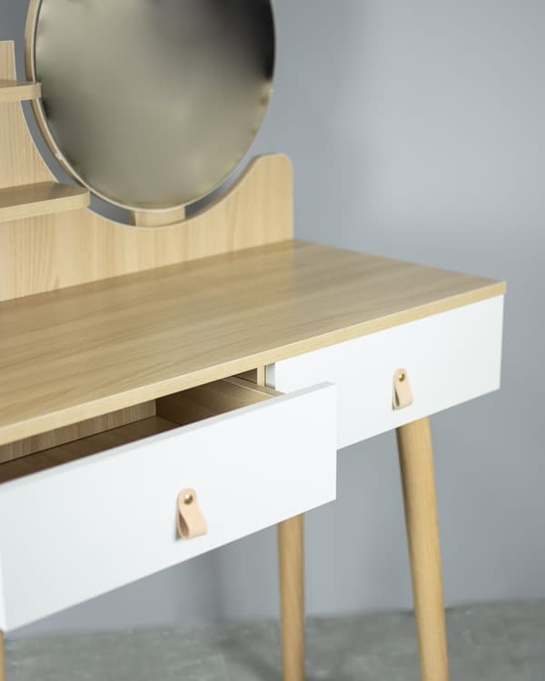 Kosmetisk toiletbord med spejl - SCANDI hvid / bøg