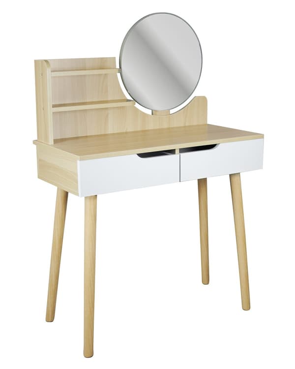 Kosmetisk toiletbord med spejl - SCANDI hvid / bøg