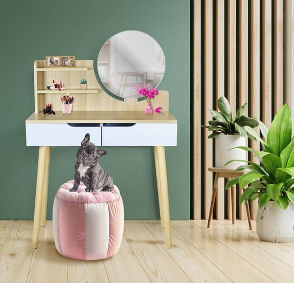 Kosmetisk toiletbord med spejl - SCANDI hvid / bøg