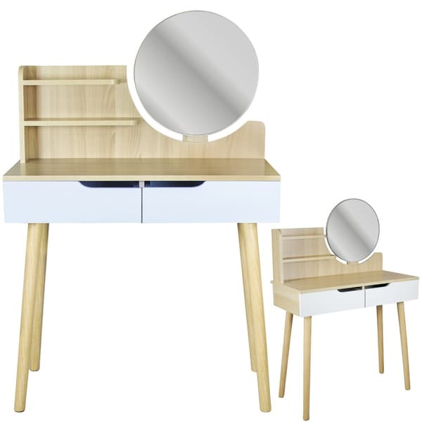 Kosmetisk toiletbord med spejl - SCANDI hvid / bøg