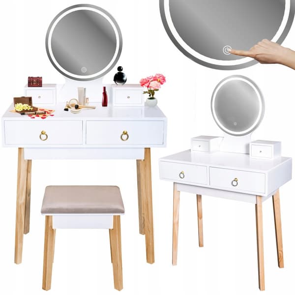 Skandinavisk kosmetisk toiletbord med LED spejl