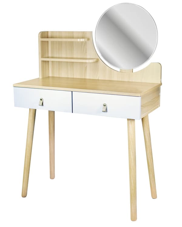 Kosmetisk toiletbord med spejl - SCANDI hvid / bøg