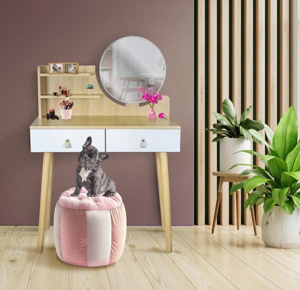 Kosmetisk toiletbord med spejl - SCANDI hvid / bøg