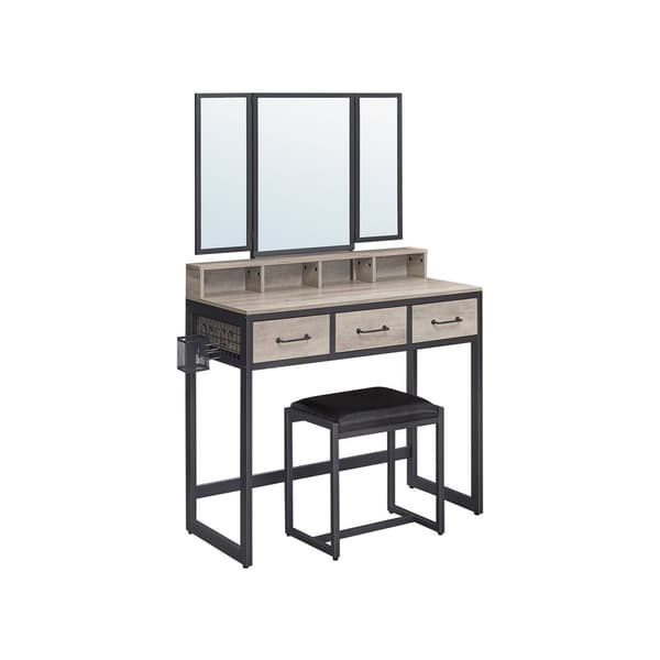 Make -Up Table - Dressing Table - Cosmetic Table - 3 skuffer - med spejl og afføring - Brun sort
