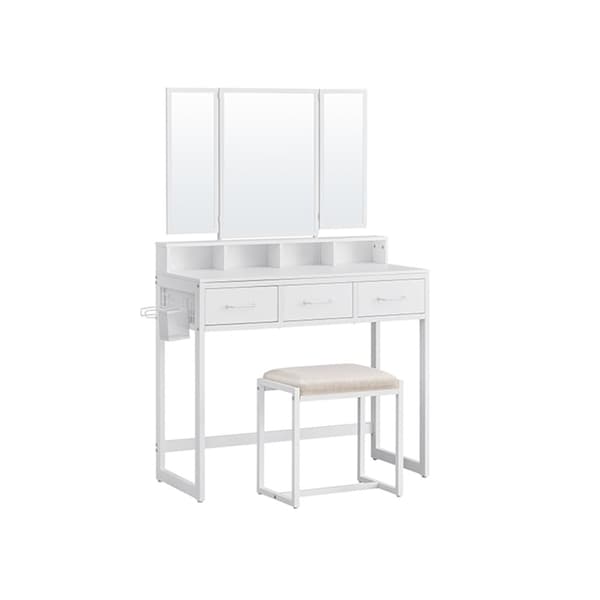 Make -Up Table - Dressing Table - Cosmetic Table - 3 skuffer - med spejl og afføring - Brun sort
