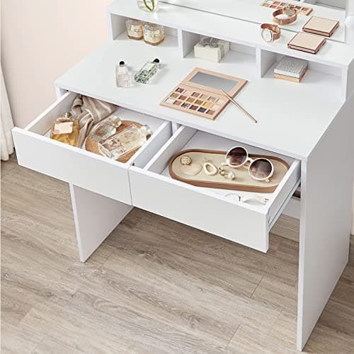 Dressing Table - Make -Up Table - 9 LED -lamper - 2 skuffer og 3 rum - med spejl - Moderne - Hvid