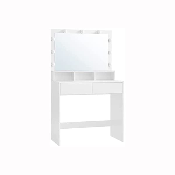 Dressing Table - Make -Up Table - 9 LED -lamper - 2 skuffer og 3 rum - med spejl - Moderne - Hvid