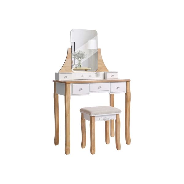 Dressing Table - Make -Up Table - Med Mirror - 5 skuffer - LED -belysning - Hvid