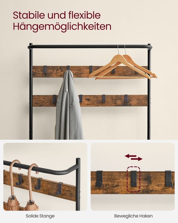 Takkiteline - kenkäpankki - teollisuustyyli - vintage ruskea musta