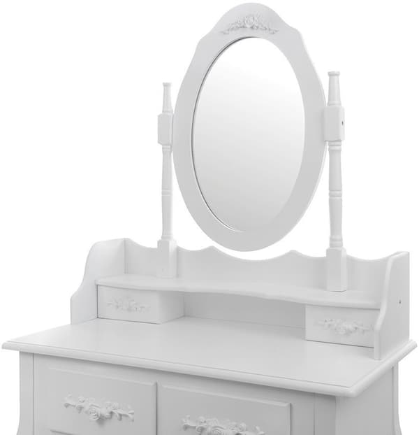 Elegant bröllopsdressingbord med pall - Vit, 75x40x147 cm, 3 lådor, enkel montering