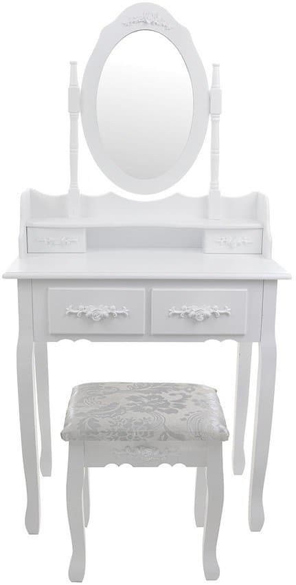 Elegant bröllopsdressingbord med pall - Vit, 75x40x147 cm, 3 lådor, enkel montering