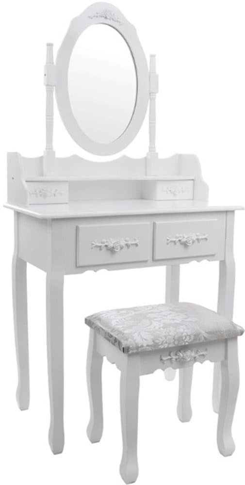 Elegant bröllopsdressingbord med pall - Vit, 75x40x147 cm, 3 lådor, enkel montering