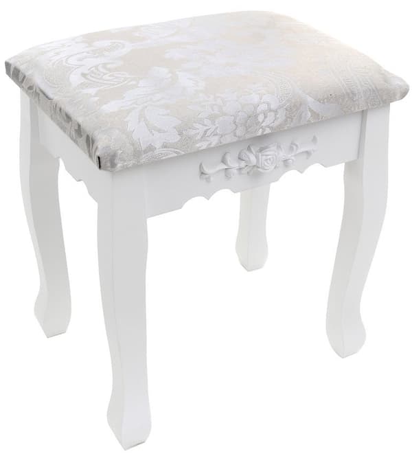 Hållbart vit furu & MDF toalettbord med pall, vippbar spegel & 3 lådor