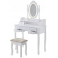 Miniatyrbillede 4 af 7: Elegant gammeldags makeupbord med LED-spejl, 7 skuffer & taburet til kvinder