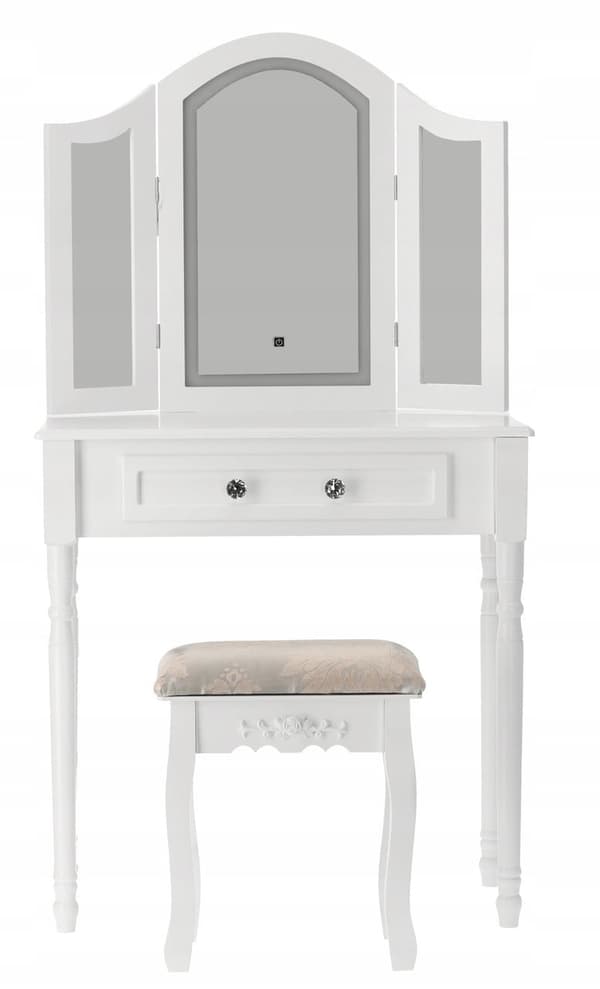Vintage Makeup Bord med LED Spejl og Taburet - Hvid