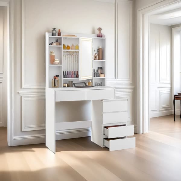 Kommode med LED-belysningspirror med justerbare farver og lysstyrke