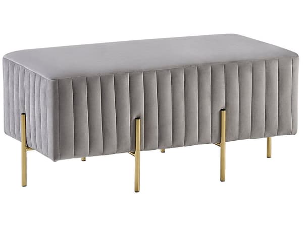 Bänk Grå Sammetsklädsel Guld Metallben 93 cm Glamour Vardagsrum Sovrum Hall