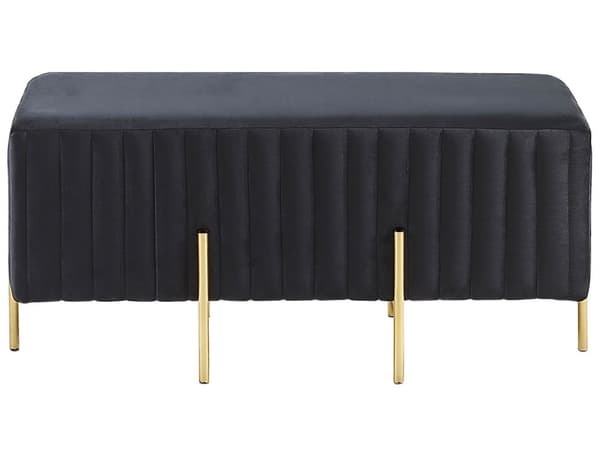 Bænk Grå Velour Guld Metalben 93 cm Rektangulær Dekorativ Rillet Sengebænk Glamourstil Polstret Ottoman til Stue Soveværelse Indretning