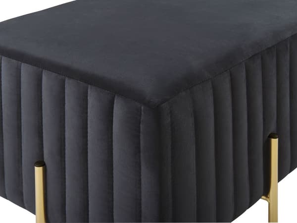 Bænk Grå Velour Guld Metalben 93 cm Rektangulær Dekorativ Rillet Sengebænk Glamourstil Polstret Ottoman til Stue Soveværelse Indretning