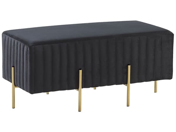 Bænk Grå Velour Guld Metalben 93 cm Rektangulær Dekorativ Rillet Sengebænk Glamourstil Polstret Ottoman til Stue Soveværelse Indretning