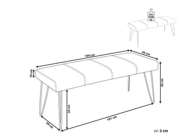 Bænk Hvid Polstret Kunstlæder med Metalben 104 x 43 x 45 cm Dekorativ Sengebænk Fodstøtte Moderne Indendørs til soveværelse Entré