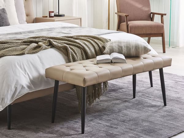 Sovrumsbänk Beige Konstläder Knäppt Klädsel Metallben