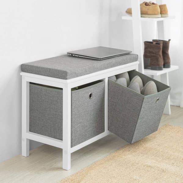 SoBuy Bænk Indendørs med 2 kurve, hvid og grå, L70 * W30 * H50cm, FSR81-HG