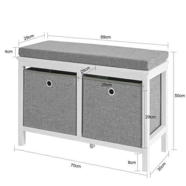 SoBuy Bænk Indendørs med 2 kurve, hvid og grå, L70 * W30 * H50cm, FSR81-HG