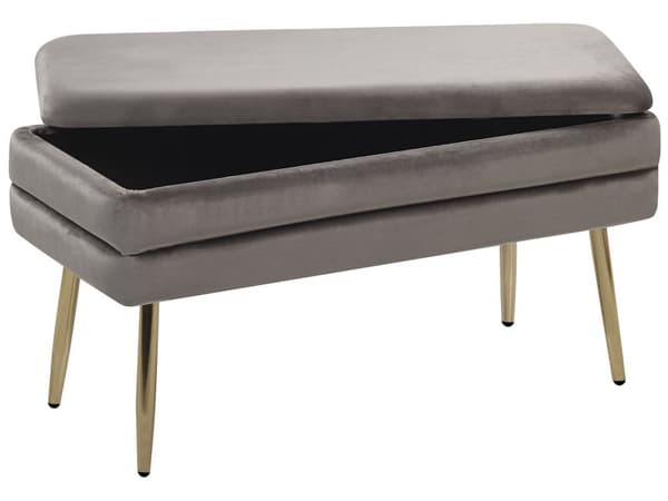 Opbevaringsbænk Grå Velour med Guldben af Jern 41 x 79 x 37 Glamourøs Blød Bænk til Entré med Opbevaring Design Polstret Sengebænk Indendørs