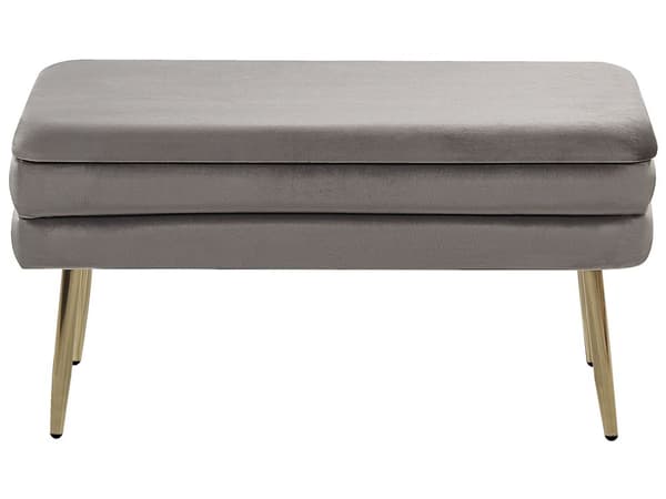 Opbevaringsbænk Grå Velour med Guldben af Jern 41 x 79 x 37 Glamourøs Blød Bænk til Entré med Opbevaring Design Polstret Sengebænk Indendørs