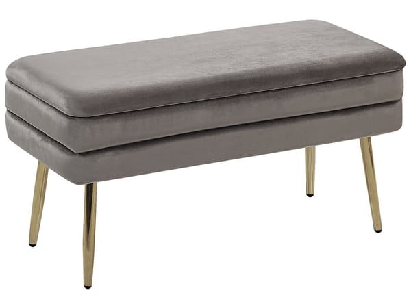 Opbevaringsbænk Grå Velour med Guldben af Jern 41 x 79 x 37 Glamourøs Blød Bænk til Entré med Opbevaring Design Polstret Sengebænk Indendørs