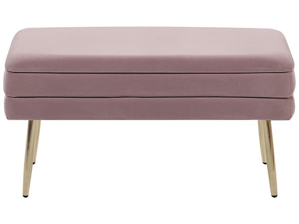 Opbevaringsbænk Lyserød Velour med Guldben af Jern 41 x 79 x 37 Glamourøs Blød Bænk til Entré Opbevaring Design Polstret Sengebænk Indendørs