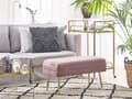 Miniatyrbillede 2 af 7: Opbevaringsbænk Lyserød Velour med Guldben af Jern 41 x 79 x 37 Glamourøs Blød Bænk til Entré Opbevaring Design Polstret Sengebænk Indendørs