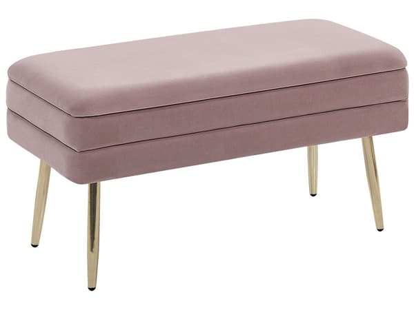 Opbevaringsbænk Lyserød Velour med Guldben af Jern 41 x 79 x 37 Glamourøs Blød Bænk til Entré Opbevaring Design Polstret Sengebænk Indendørs