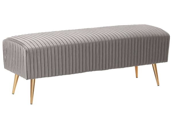 Soveværelsebænk Grå Velour Polstret Guld Metalben 118 cm Glamourøs Stil Stue Soveværelse eller Entre