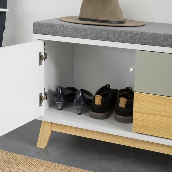 SoBuy Skoskåp,Skobänk med 2 lådor och dyna,Bänk med skoförvaring,sittbänk,FSR92-W