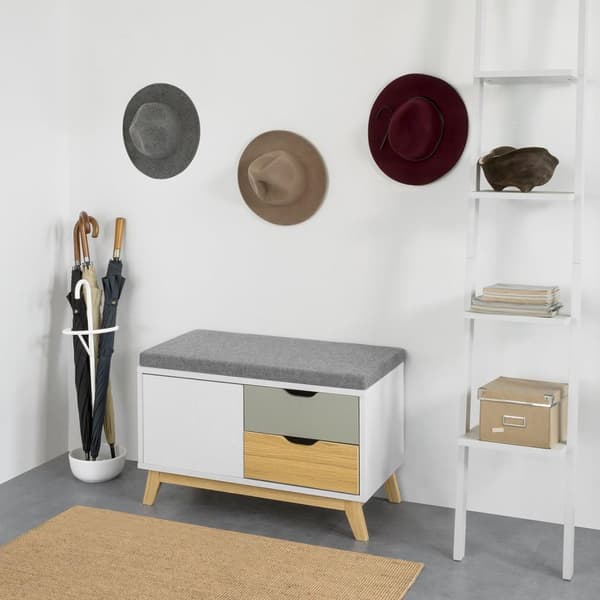 SoBuy Skoskåp,Skobänk med 2 lådor och dyna,Bänk med skoförvaring,sittbänk,FSR92-W