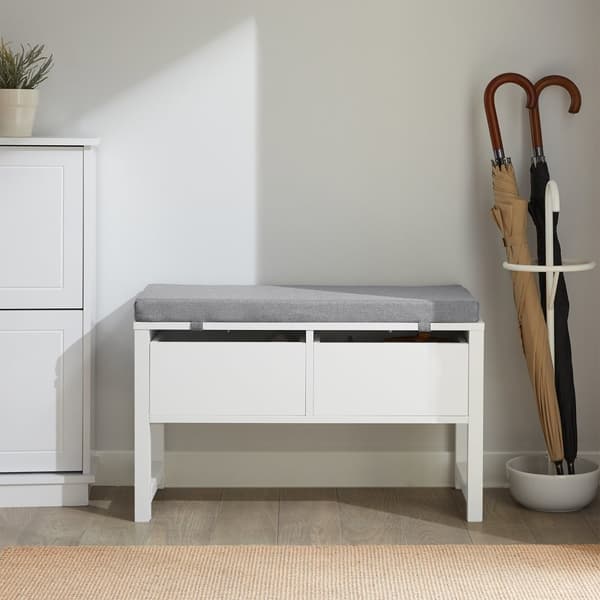 SoBuy Sittbänk med 2 lådor och dyna, skobänk med dyna, Förvaringsbox, FSR88-W
