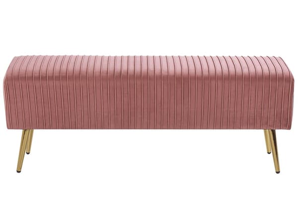 Benk Rosa Fløyel Polstret Gull Metallben 118 x 40 cm Glamour Stue Soverom Entré