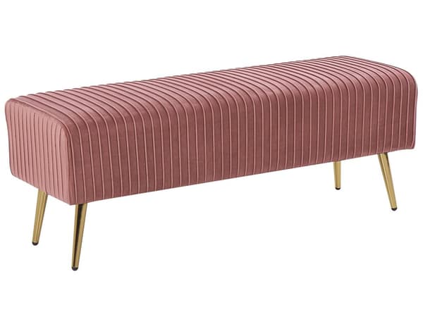 Benk Rosa Fløyel Polstret Gull Metallben 118 x 40 cm Glamour Stue Soverom Entré