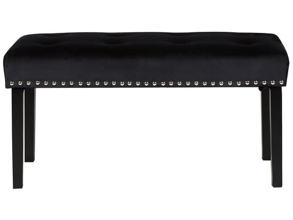Benk Svart Fløyel Trekk Svarte Ben 51 x 102 x 43 cm Dekor med Spikerhode Glam