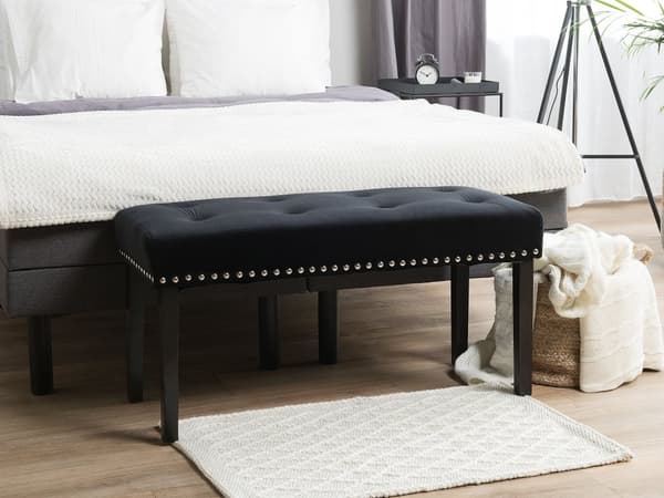 Benk Svart Fløyel Trekk Svarte Ben 51 x 102 x 43 cm Dekor med Spikerhode Glam