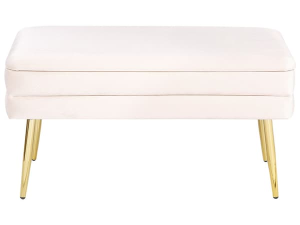 Benk med oppbevaring Hvit Fløyel 71 x 41 x 79 cm Gyldne ben Oppbevaring Ensfarget Glamour Moderne Soverom Stue Gang