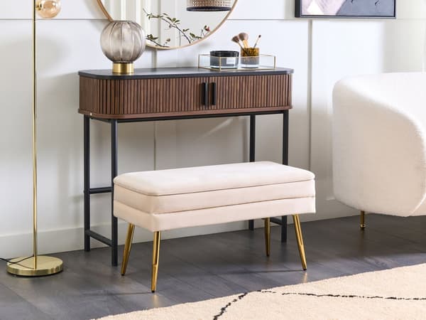 Benk med oppbevaring Hvit Fløyel 71 x 41 x 79 cm Gyldne ben Oppbevaring Ensfarget Glamour Moderne Soverom Stue Gang