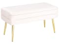 Miniatyrbilde 1 av 7: Benk med oppbevaring Hvit Fløyel 71 x 41 x 79 cm Gyldne ben Oppbevaring Ensfarget Glamour Moderne Soverom Stue Gang