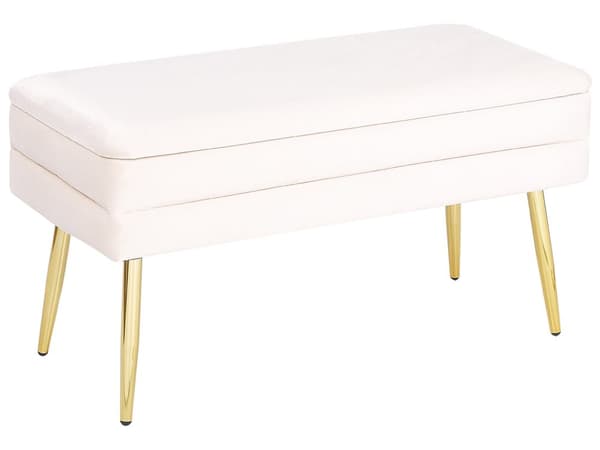 Benk med oppbevaring Hvit Fløyel 71 x 41 x 79 cm Gyldne ben Oppbevaring Ensfarget Glamour Moderne Soverom Stue Gang