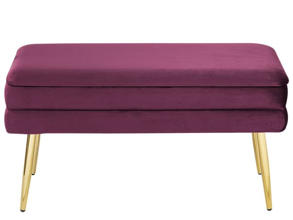 Sovrumsförvaring Bänk Burgundy Polyester Sammetsklädsel Guldben Glam Design Enkel Färg Vardagsrum Möbler